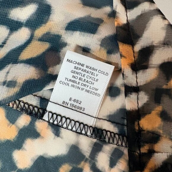 Roan + Ryan Animal Print Ruffle Neck Blouse | Sheer Flutter Sleeve Top | Size S - Picture 8 of 8